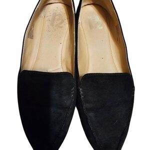 Reporr Bree Black Suede Pointed Flats, Sz Wms 6